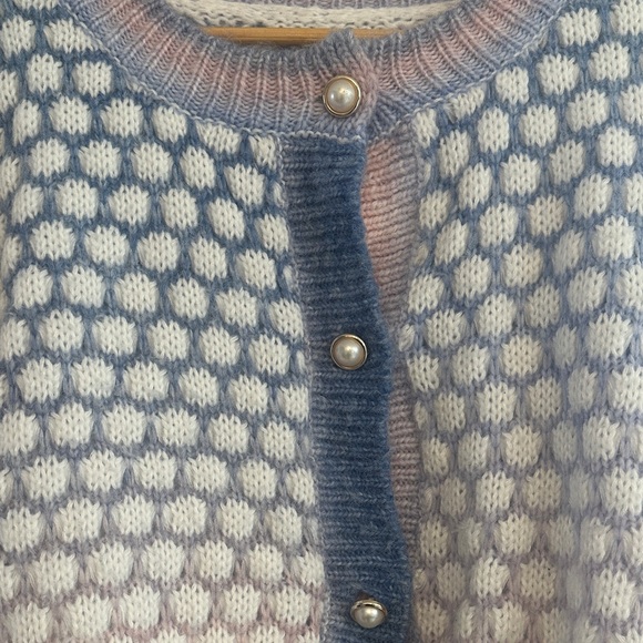 Elegant Blue and White Polka Dot Cardigan - Picture 4 of 4